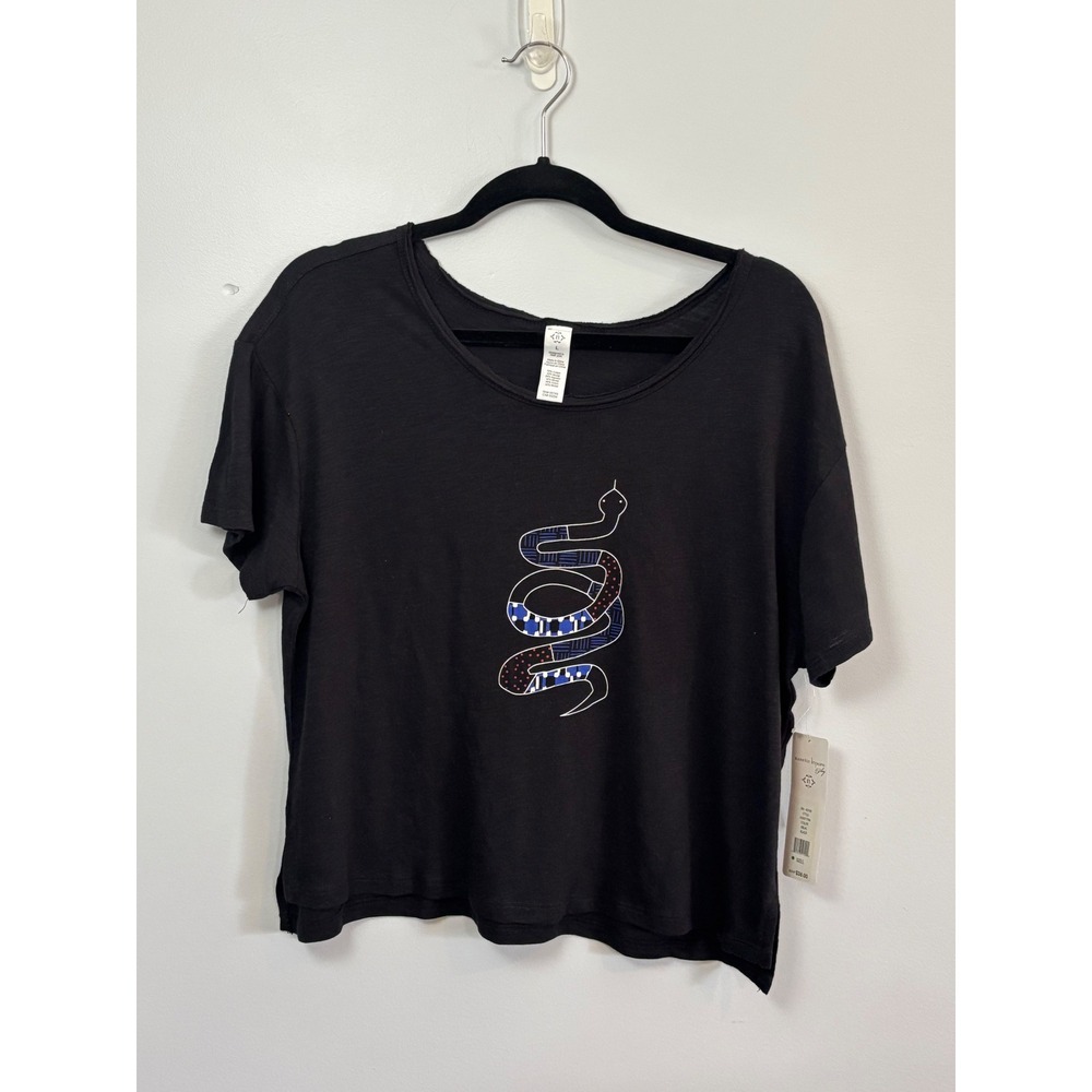 Nanette Lepore Play Black Snake Graphic Tee T-Shirt Women's L‎